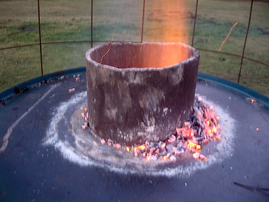 Building a charcoal retort.