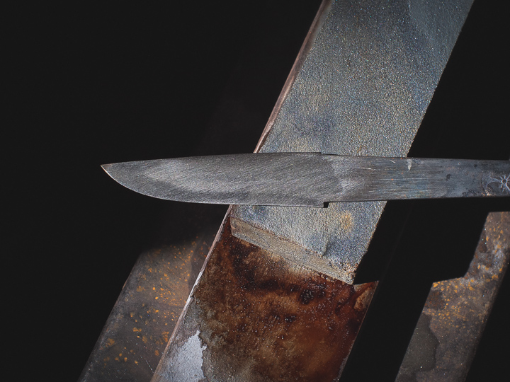 Island Blacksmith: Charcoal forged knives reclaimed from files.