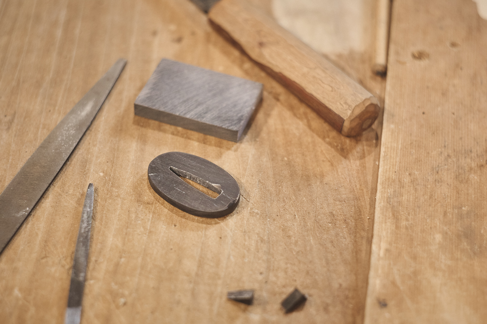 Tools for Satoyama Mountain Tanto, hand crafted on Vancouver Island. Island Blacksmith: Charcoal forged knives from reclaimed steel.