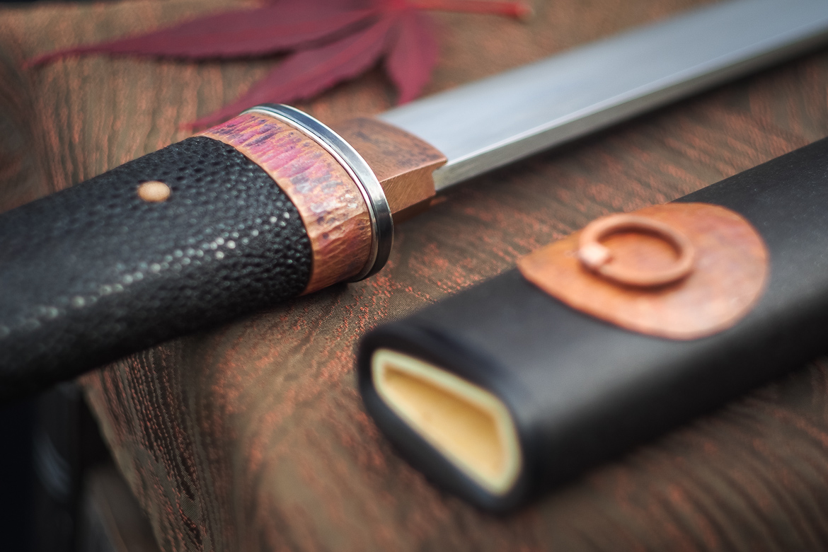 Island Blacksmith: Charcoal forged tanto reclaimed from files.