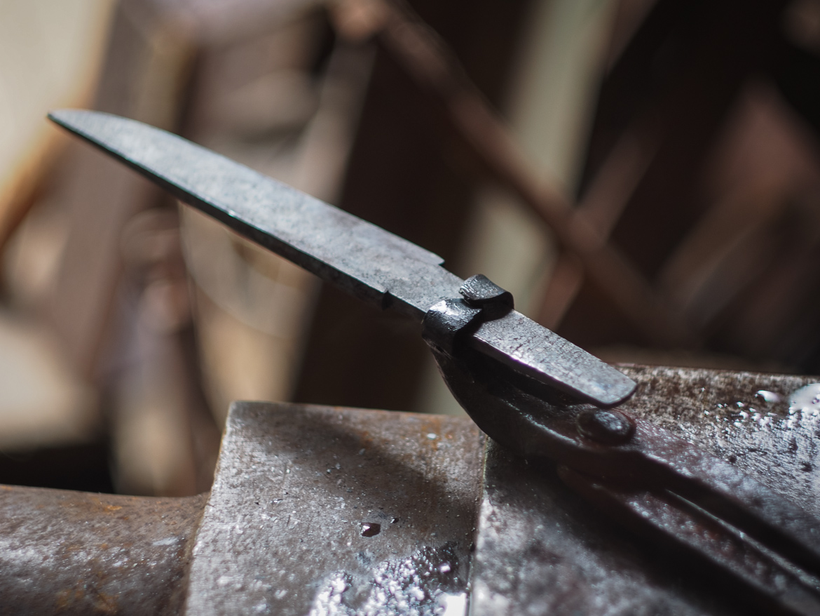 Island Blacksmith: Hand forged knives reclaimed from old farm equipment.