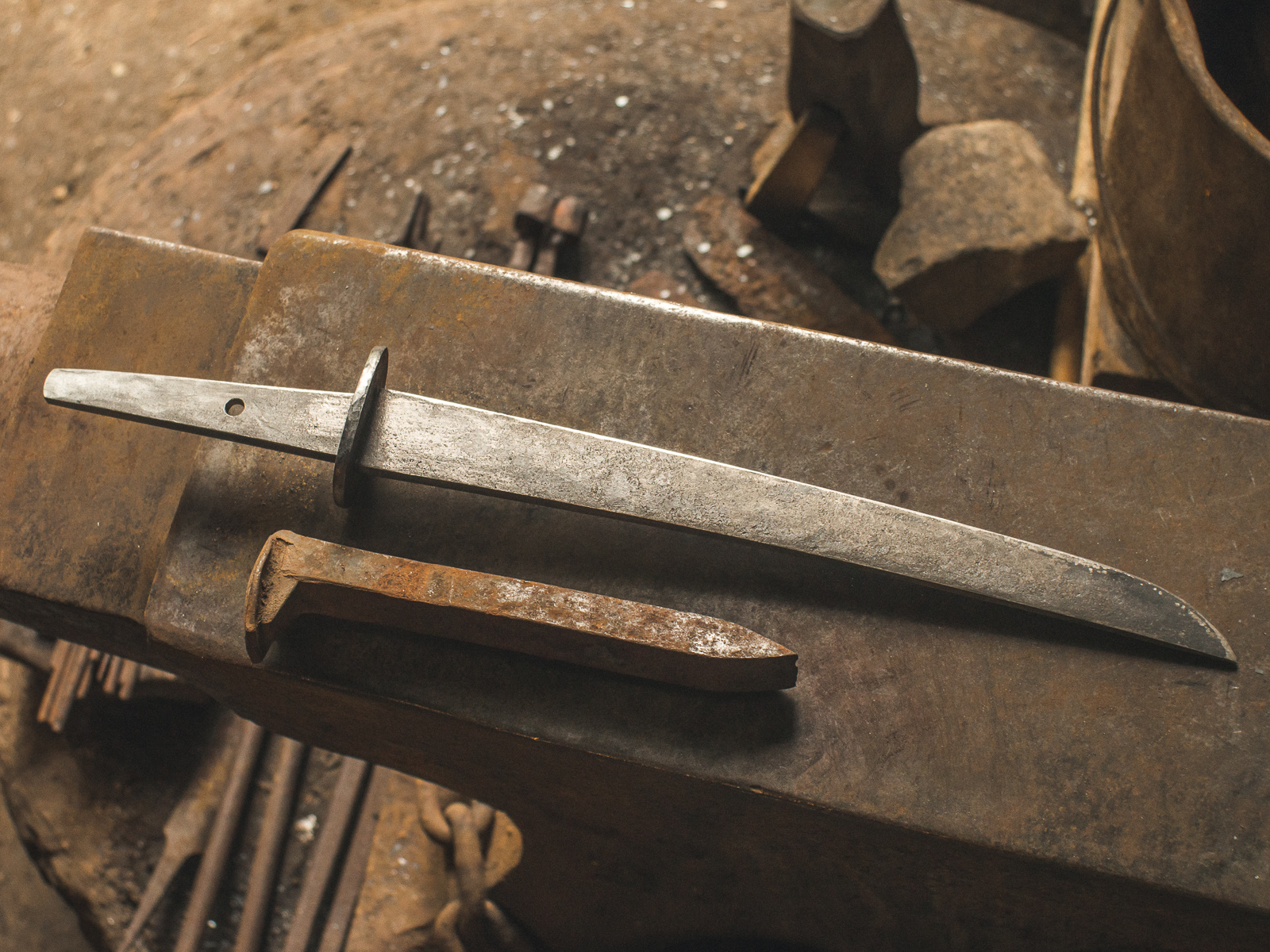 Island Blacksmith: Hand forged tanto letter opener made from a reclaimed railroad spike