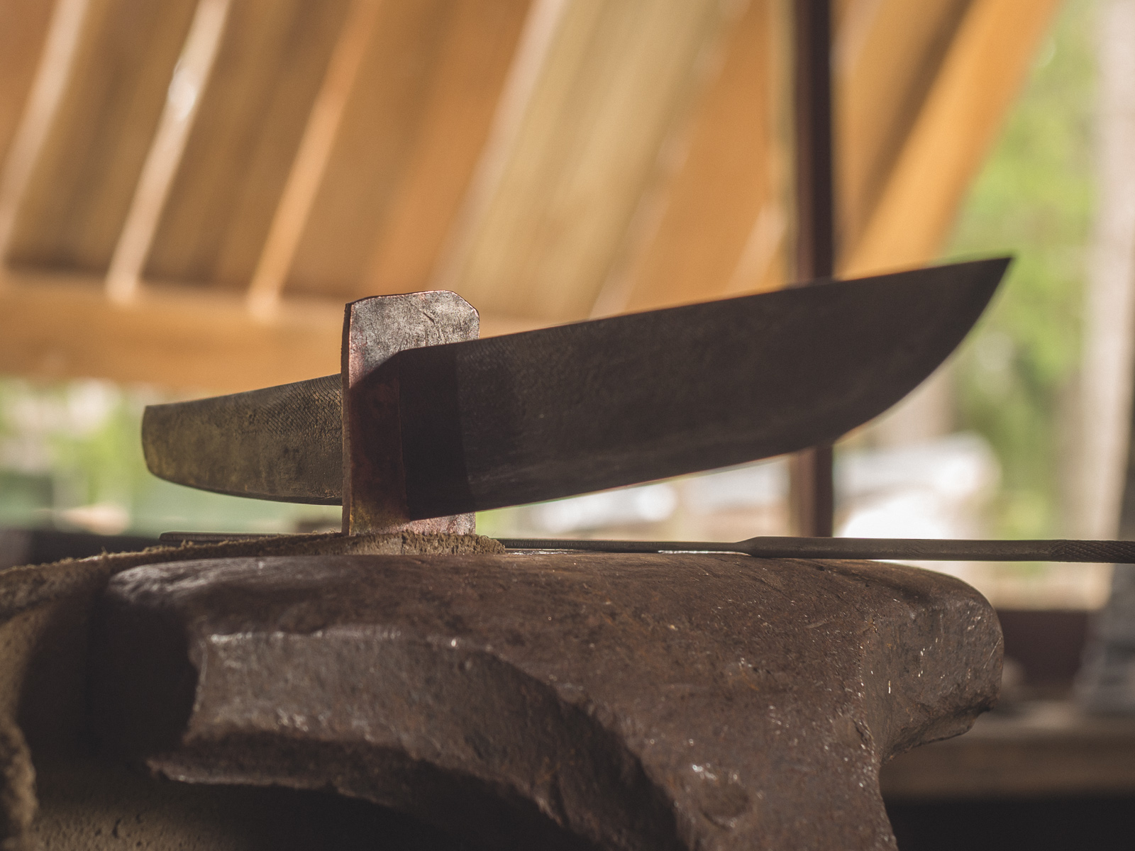 Island Blacksmith: Charcoal forged knives from reclaimed files.